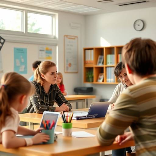 Um grupo de estudantes aprendendo alemão com um professor em um ambiente de sala de aula virtual.